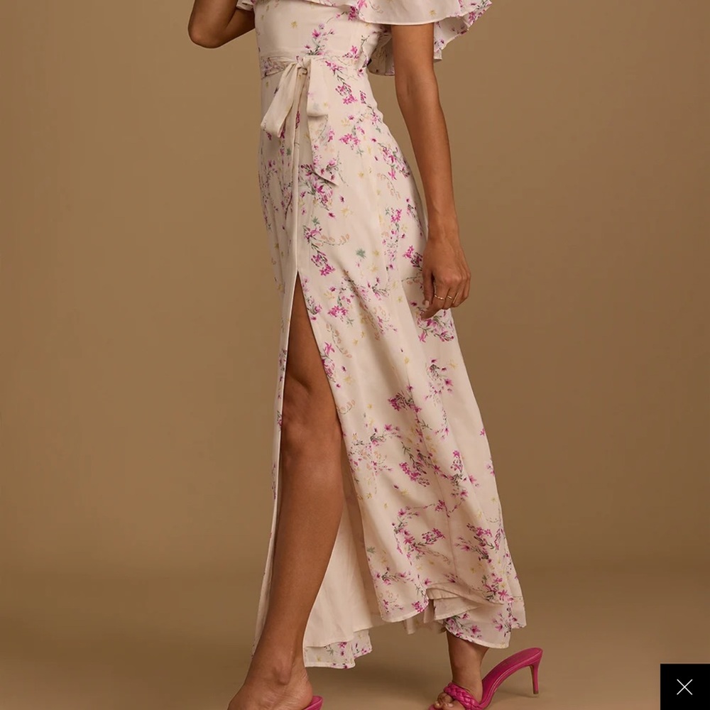 Lulu's Cream Floral Maxi Dress